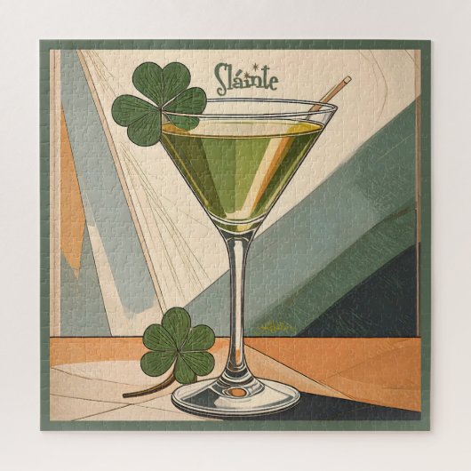 Mid Century Modern Art Shamrock Martini Sláinte!  ジグソーパズル (縦)