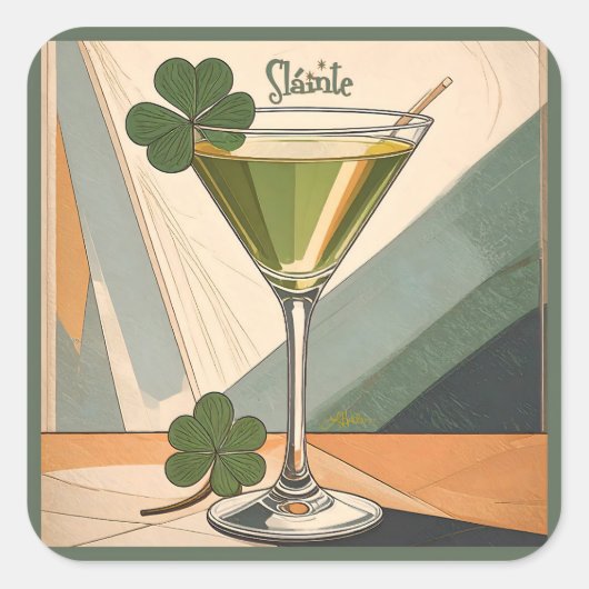Mid Century Modern Art Shamrock Martini Sláinte!  スクエアシール (正面)