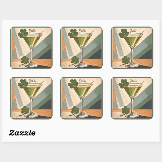 Mid Century Modern Art Shamrock Martini Sláinte!  スクエアシール (シート)