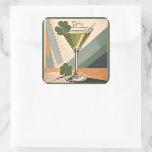 Mid Century Modern Art Shamrock Martini Sláinte!  スクエアシール (バッグ)