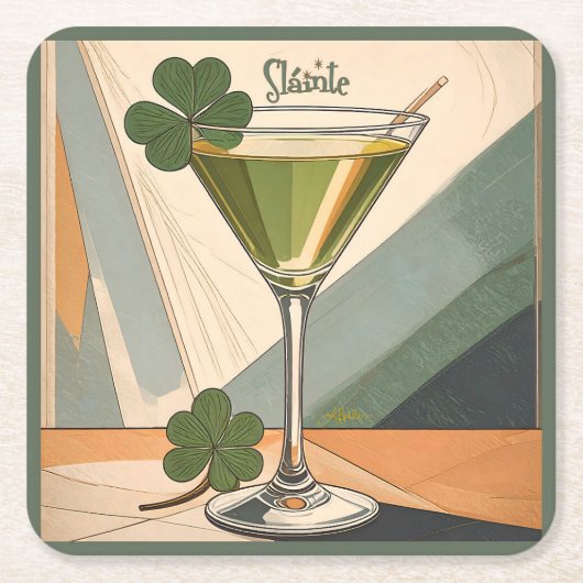 Mid Century Modern Art Shamrock Martini Sláinte!  スクエアペーパーコースター (正面)