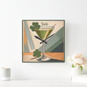 Mid Century Modern Art Shamrock Martini Sláinte!  スクエア壁時計 (ホーム)