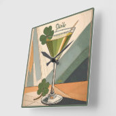 Mid Century Modern Art Shamrock Martini Sláinte!  スクエア壁時計 (傾斜)