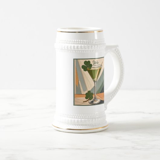 Mid Century Modern Art Shamrock Martini Sláinte!  ビールジョッキ (正面右)