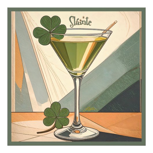 Mid Century Modern Art Shamrock Martini Sláinte!  フォトプリント (正面)