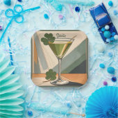 Mid Century Modern Art Shamrock Martini Sláinte!  ペーパープレート (パーティー)