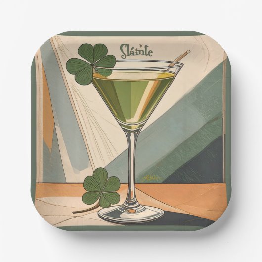 Mid Century Modern Art Shamrock Martini Sláinte!  ペーパープレート (正面)