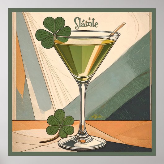 Mid Century Modern Art Shamrock Martini Sláinte!  ポスター (正面)