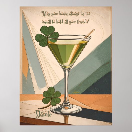 Mid Century Modern Art Shamrock Martini Sláinte! ポスター (正面)
