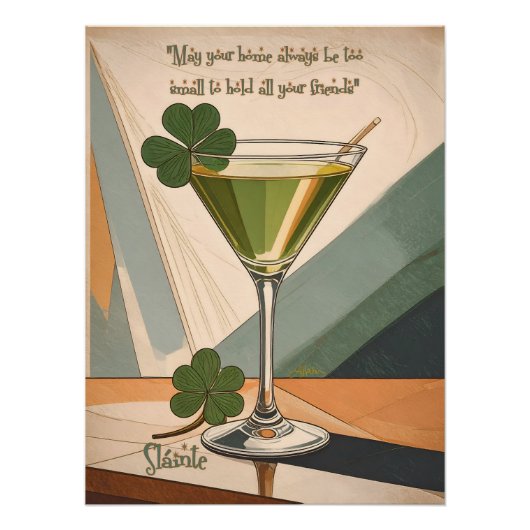 Mid Century Modern Art Shamrock Martini Sláinte! ポスター (正面)
