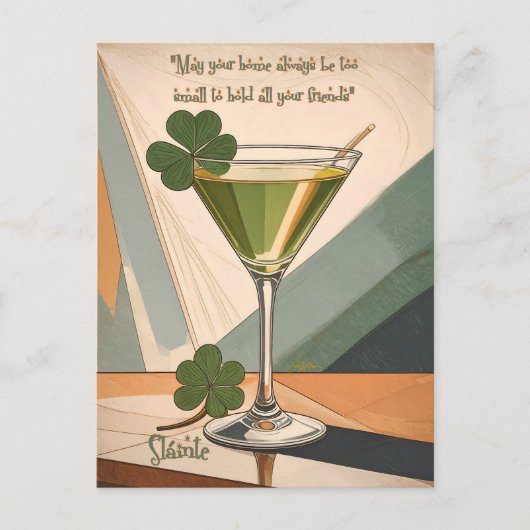 Mid Century Modern Art Shamrock Martini Sláinte! ポストカード (正面)