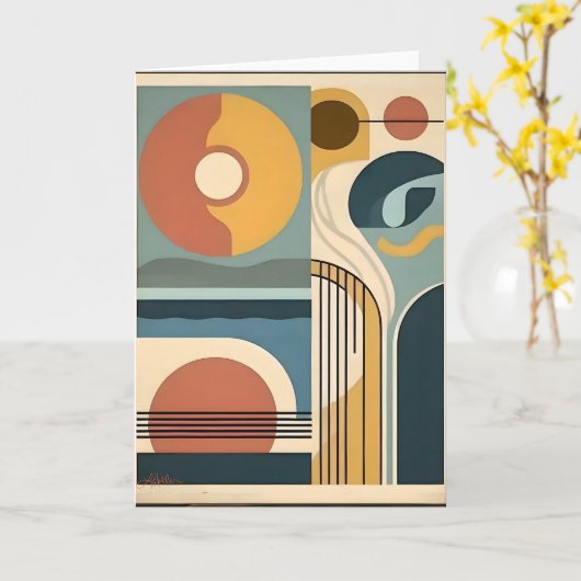 Mid Century Modern Art Sunrise Sunset カード (黄色い花)