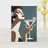 Mid Century Modern Art The Martini DIva カード (黄色い花)