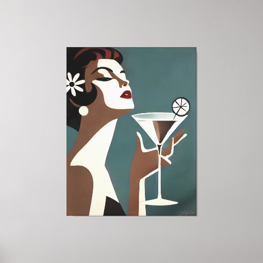 Mid Century Modern Art The Martini DIva キャンバスプリント (正面)