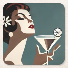 Mid Century Modern Art The Martini DIva スクエアペーパーコースター