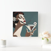 Mid Century Modern Art The Martini DIva スクエア壁時計 (ホーム)