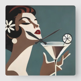 Mid Century Modern Art The Martini DIva スクエア壁時計