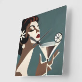 Mid Century Modern Art The Martini DIva スクエア壁時計 (傾斜)