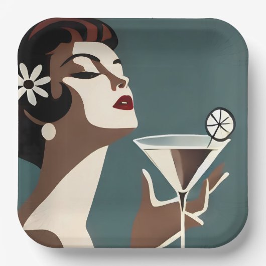 Mid Century Modern Art The Martini DIva ペーパープレート (正面)