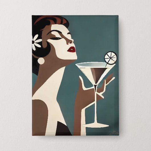 Mid Century Modern Art The Martini DIva 缶バッジ (正面)