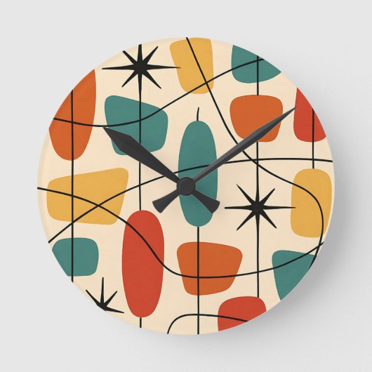 Mid Century Modern Atomic Abstract ラウンド壁時計 (正面)