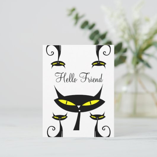 Mid Century Modern Atomic Black Cat Hello Friend (スタンド正面)