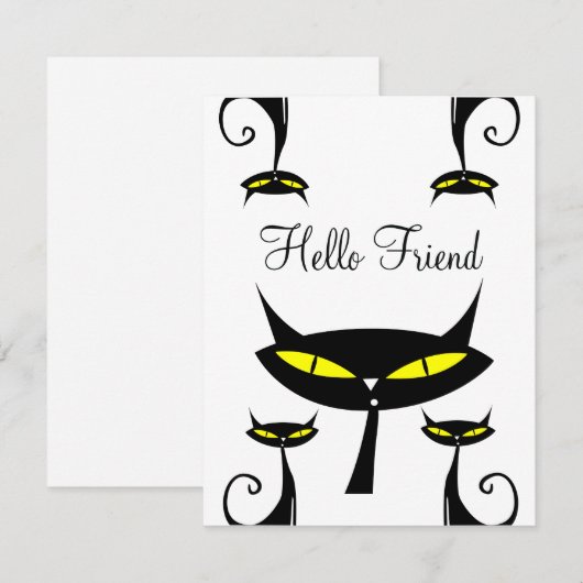 Mid Century Modern Atomic Black Cat Hello Friend (正面/裏面)