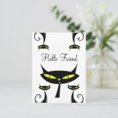 Mid Century Modern Atomic Black Cat Hello Friend ポストカード (スタンド正面)