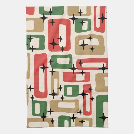Mid Century Modern Atomic Christmas キッチンタオル (縦)