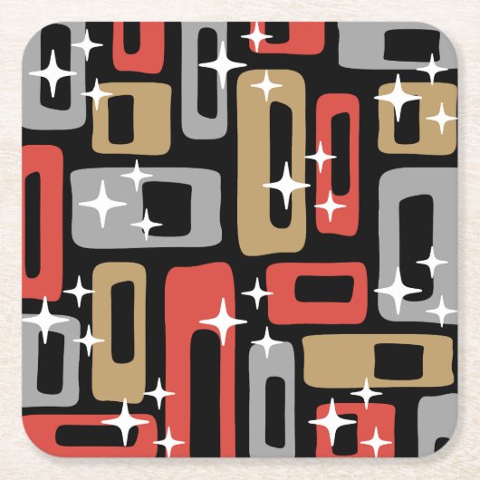 Mid Century Modern Atomic Christmas スクエアペーパーコースター (正面)