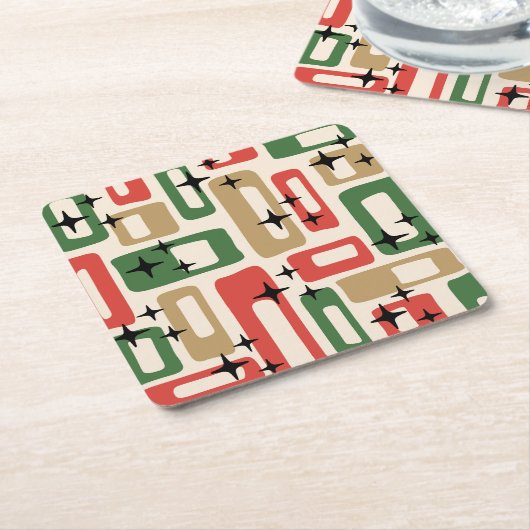 Mid Century Modern Atomic Christmas スクエアペーパーコースター (アングル)