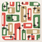 Mid Century Modern Atomic Christmas スクエアペーパーコースター (正面)