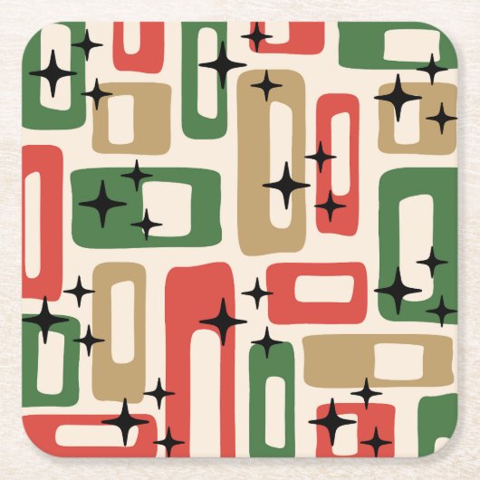 Mid Century Modern Atomic Christmas スクエアペーパーコースター (正面)