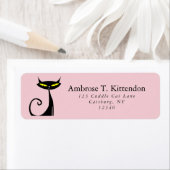 Mid Century Modern Atomic Retro Black Cat Pink  ラベル (インサイチュ)
