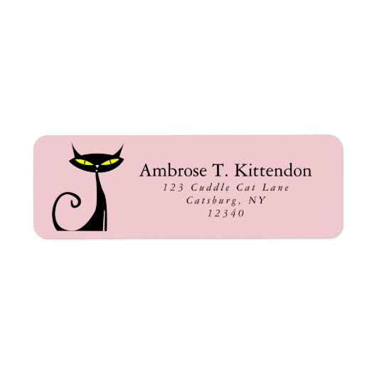 Mid Century Modern Atomic Retro Black Cat Pink  ラベル (正面)