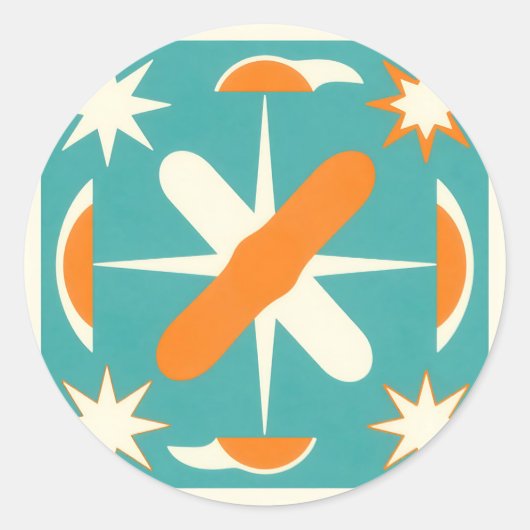 Mid Century Modern Atomic Starburst ラウンドシール (正面)