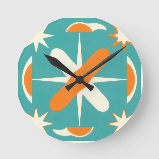 Mid Century Modern Atomic Starburst ラウンド壁時計 (正面)