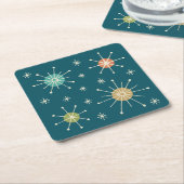 Mid Century Modern Atomic Starburst Pattern スクエアペーパーコースター (アングル)