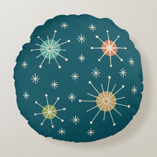 Mid Century Modern Atomic Starburst Pattern ラウンドクッション (正面)