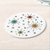 Mid Century Modern Atomic Starburst Pattern ラウンドペーパーコースター (アングル)