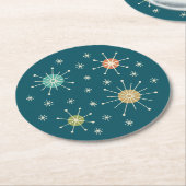 Mid Century Modern Atomic Starburst Pattern ラウンドペーパーコースター (アングル)