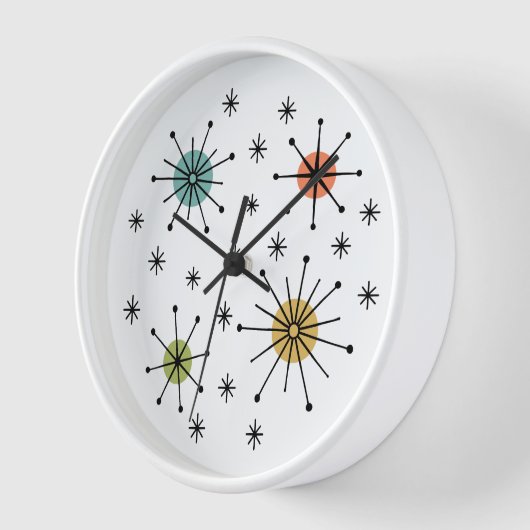 Mid Century Modern Atomic Starburst Pattern 壁時計 (傾斜)