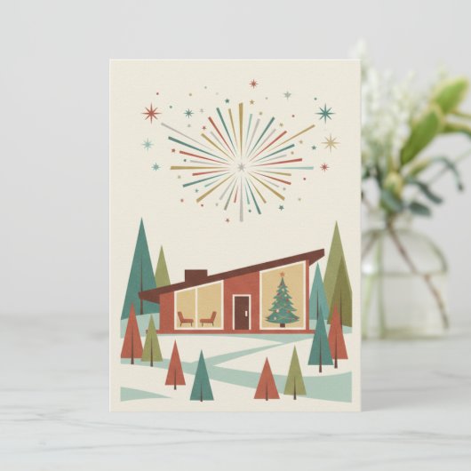 Mid-Century Modern Atomic Starburst Personalized シーズンカード (スタンド正面)