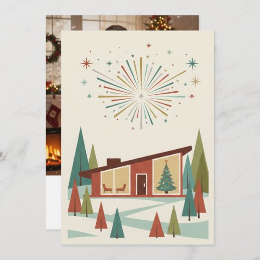 Mid-Century Modern Atomic Starburst Personalized シーズンカード (正面/裏面)