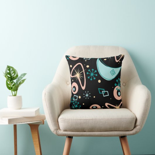Mid Century Modern Atomic Starburst Retro Black クッション (椅子)