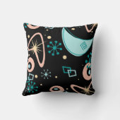 Mid Century Modern Atomic Starburst Retro Black クッション (裏面)
