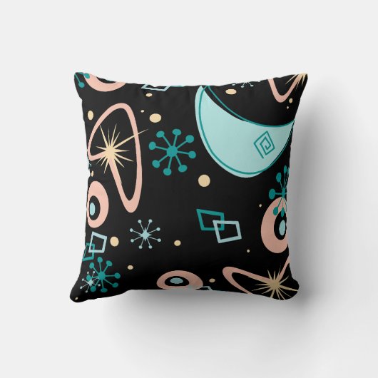Mid Century Modern Atomic Starburst Retro Black クッション (裏面)