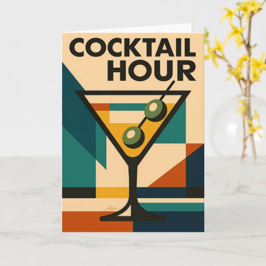 Mid Century Modern Bauhaus Cocktail Hour Martini カード (黄色い花)