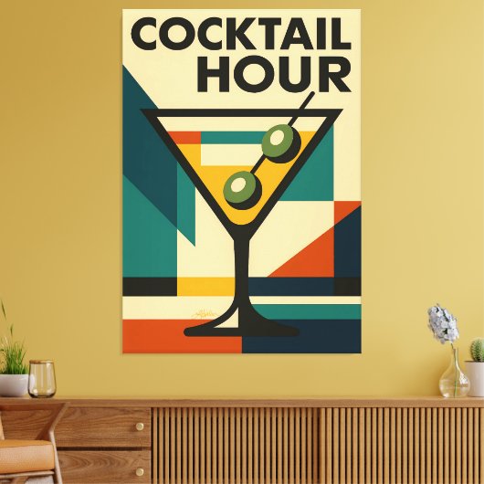 Mid Century Modern Bauhaus Cocktail Hour Martini キャンバスプリント (インサイチュ (リビング))