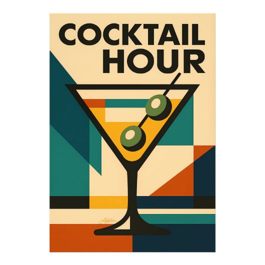 Mid Century Modern Bauhaus Cocktail Hour Martini フォトプリント (正面)